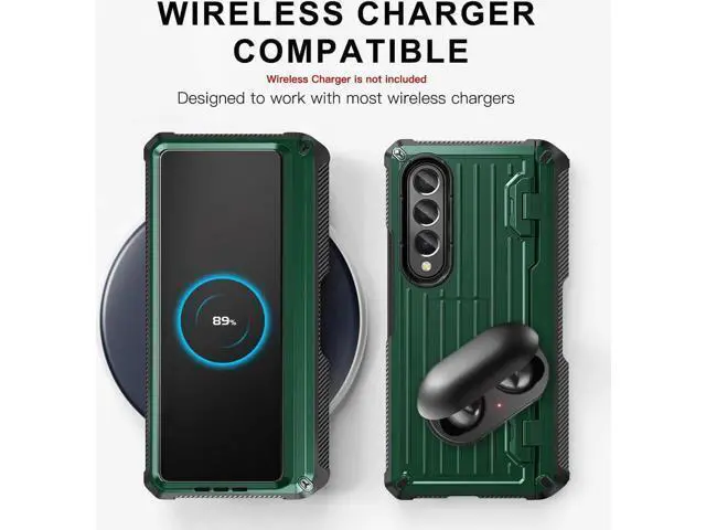Alt view image 3 of 7 - Case for Samsung Galaxy Z Fold 3 5G 2021, Military-Grade Full-Body Shockproof Rugged Bumper Case Cover with Built-in Screen Protector & Kickstand & S Pen Slot Army Green