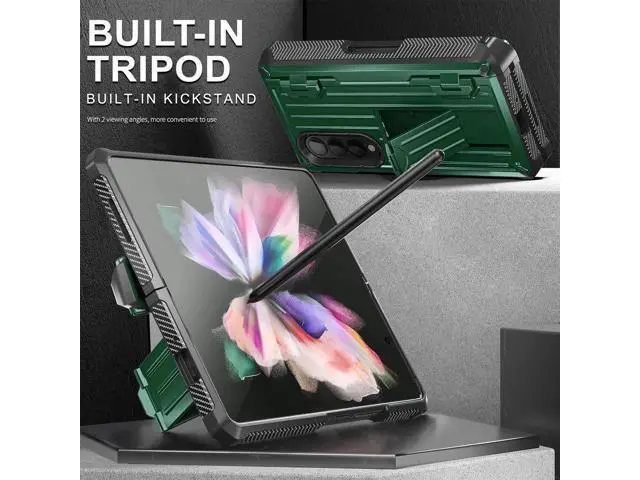 Alt view image 5 of 7 - Case for Samsung Galaxy Z Fold 3 5G 2021, Military-Grade Full-Body Shockproof Rugged Bumper Case Cover with Built-in Screen Protector & Kickstand & S Pen Slot Army Green