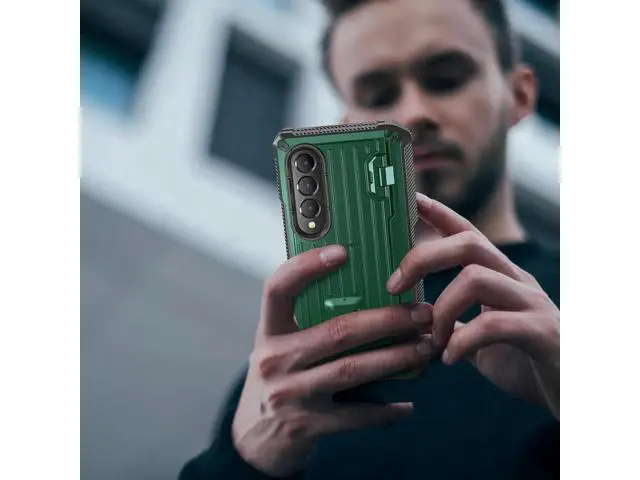 Alt view image 7 of 7 - Case for Samsung Galaxy Z Fold 3 5G 2021, Military-Grade Full-Body Shockproof Rugged Bumper Case Cover with Built-in Screen Protector & Kickstand & S Pen Slot Army Green