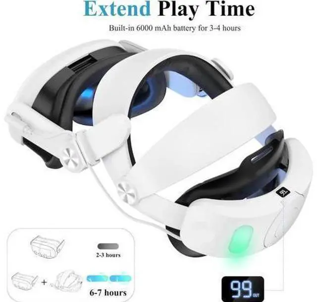 Main image of Head Strap with Battery Pack for Meta/Oculus Quest 3, 6000mAh Elite Strap Replacement for Enhanced Comfort and Play Time, Adjustable Power Bank Headstrap VR Accessories for Meta/Oculus Quest 3 (White)