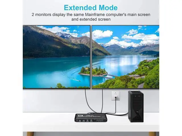 Alt view image 4 of 7 - Dual Monitor HDMI KVM Switch 4K@60Hz, USB 3.0 HDMI KVM Switch 2x2 with 3.5mm Jack Audio Output for 2 Computers Share 2 Monitors and 4 USB 3.0 Ports, with 3 Display Method, Hot Key Switching