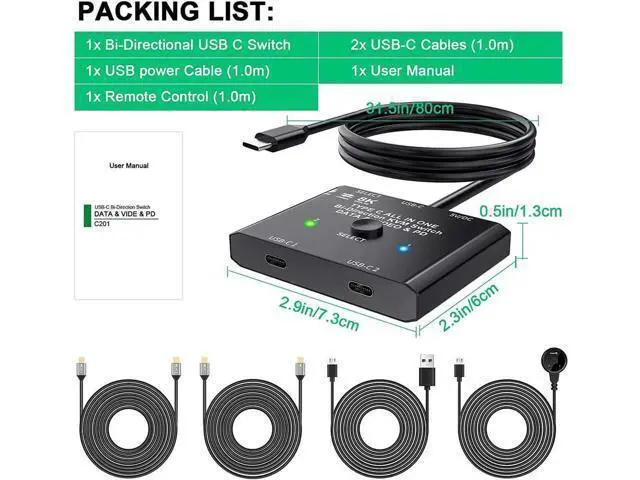 Alt view image 5 of 7 - USB C Switch, Bi-Directional USB C Switcher 2 Computers, USB Type C KVM Switch 8K@60Hz 4K@120Hz Video/10Gbps Data Transfer/100W Charging,Compatible with Thunderbolt Device, 2 USB-C Cables Included