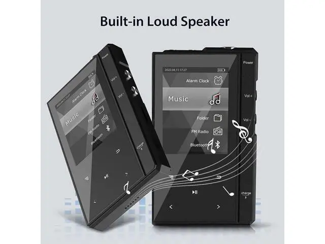 Alt view image 3 of 6 - 32GB MP3 Player with Bluetooth 5.0, Phinistec Portable Music Player MP3 with Speaker, Metal Body & Glass Back, HiFi Sound with FM Radio, Voice Recorder, E-Book, Support Micro SD Card up to 256GB
