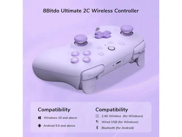 Alt view image 5 of 6 - 8Bitdo Ultimate 2C Wireless Controller for Windows PC and Android, Gamepad with 1000Hz Polling Rate, Remappable L4/R4 Bumpers, Rumble Vibration and Turbo Function Orange Purple