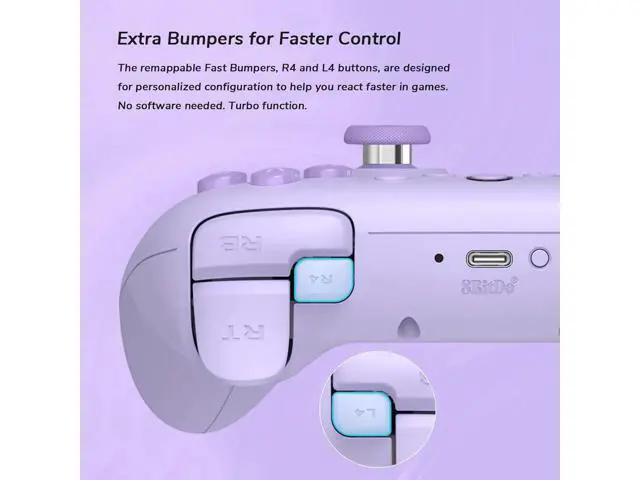 Alt view image 6 of 6 - 8Bitdo Ultimate 2C Wireless Controller for Windows PC and Android, Gamepad with 1000Hz Polling Rate, Remappable L4/R4 Bumpers, Rumble Vibration and Turbo Function Orange Purple