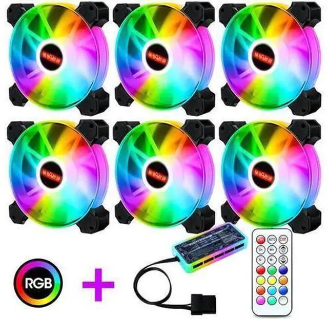Main image of 6-Pack 120mm RGB Case Fan with Remote Controller, Computer Case 12cm Cooling Fan RGB 6PIN, RGB LED Quiet High Airflow Adjustable Color LED Fan, CPU Cooler with RF Remote