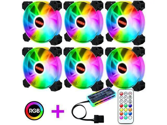Alt view image 4 of 7 - 6-Pack 120mm RGB Case Fan with Remote Controller, Computer Case 12cm Cooling Fan RGB 6PIN, RGB LED Quiet High Airflow Adjustable Color LED Fan, CPU Cooler with RF Remote