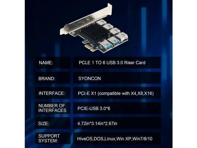 Alt view image 4 of 6 - Aomoproing PCIe 1 to 6 Riser Card, Pcie Splitter 1 to 6 PCI Riser Card, 6 Risers into 1 PCI Card, PCIe Multiplier Risers 1X to External 6 PCI-e USB3.0 Adapter for ETH Miner GPU Crypto Bitcoin