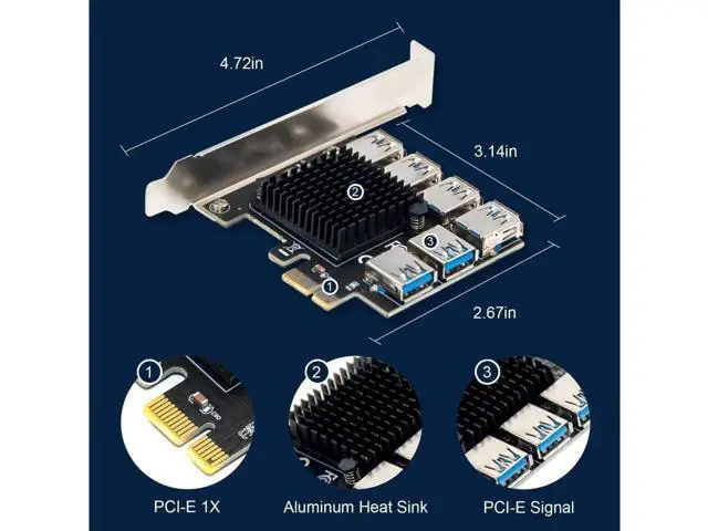 Alt view image 5 of 6 - Aomoproing PCIe 1 to 6 Riser Card, Pcie Splitter 1 to 6 PCI Riser Card, 6 Risers into 1 PCI Card, PCIe Multiplier Risers 1X to External 6 PCI-e USB3.0 Adapter for ETH Miner GPU Crypto Bitcoin