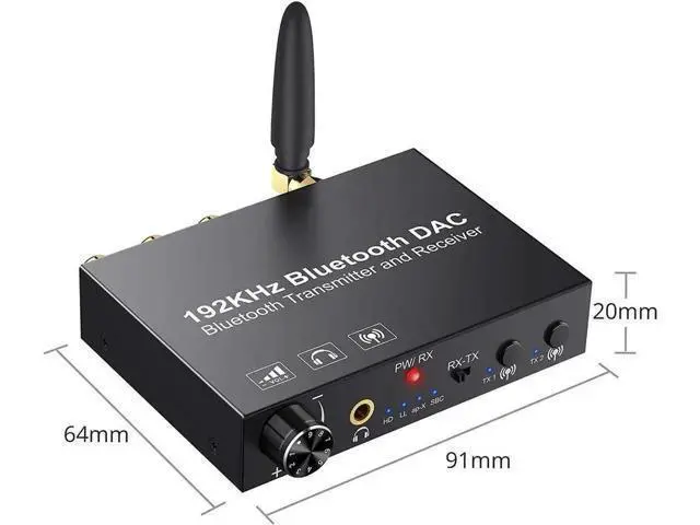 Alt view image 4 of 6 - 192KHz DAC Digital to Analog Audio Converter Bluetooth5.0 Transmitter Receiver with aptX HD aptx Low Latency Wireless Audio Adapter