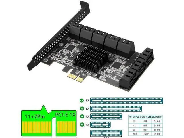 Alt view image 3 of 7 - Aomoproing PCIE SATA Expansion Card PCIE 1X to 16-Port SATA3.0 6Gbps SATA III Multi-Port Hard Disk Adapter Riser Card for PC Computer