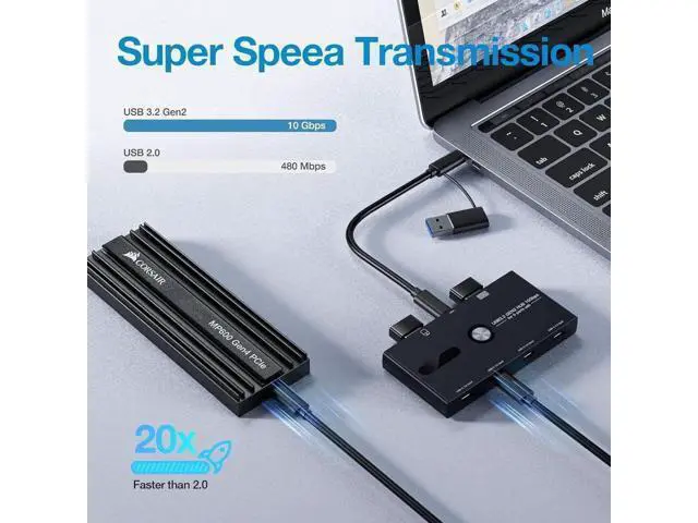 Alt view image 3 of 6 - 10Gbps USB 3.2 Gen 2 USB C Hub, 6 Ports USB C Splitter, USB C to USB C and USB A Hub for PC, Laptop, Mac-Book Pro/Air, i-Mac, Surface Pro, Chro-m-e-book, Etc (HUB ONLY, Not Support Charging/Monitor)
