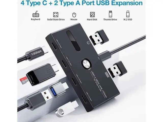 Alt view image 5 of 6 - 10Gbps USB 3.2 Gen 2 USB C Hub, 6 Ports USB C Splitter, USB C to USB C and USB A Hub for PC, Laptop, Mac-Book Pro/Air, i-Mac, Surface Pro, Chro-m-e-book, Etc (HUB ONLY, Not Support Charging/Monitor)