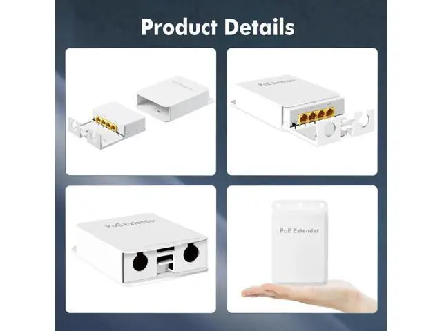 Alt view image 7 of 7 - Aomoproing Outdoor Gigabit PoE Passthrough Switch, 1 PoE in 3 PoE Out Extender, IEEE802.3af/at PoE Powered, 10/100/1000Mbps Ethernet, Wall Mount Waterproof Plug and Play