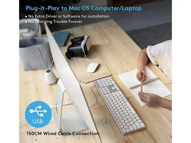 Alt view image 2 of 6 - USB Wired Keyboard for Apple Mac, Aluminum Full Size Computer Keyboard with Numeric Keypad Compatible with Magic, iMac, MacBook Pro/Air Laptop and PC-White