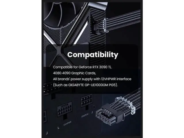 Alt view image 6 of 7 - PCI-e 5.0 GPU Power Cable - 70cm 16pin (12+4) 12VHPWR Male to Male Sleeved Cable with Combs, 600W PCIe 5 Power Cable for Geforce RTX 3090Ti 4070 Ti 4080 4090 to ATX 3.0 Modular Power Supply