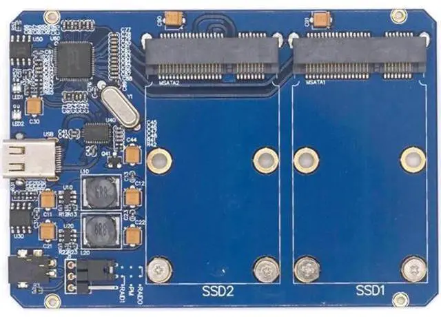 Main image of SSD Enclosure USB-C USB3.1 Type-C to Dual 2 Port MSATA SSD Raid Hard Disk Box Shell