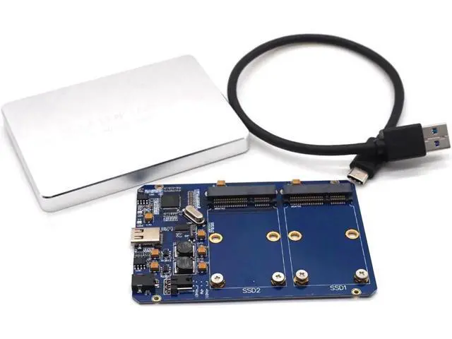 Alt view image 3 of 7 - SSD Enclosure USB-C USB3.1 Type-C to Dual 2 Port MSATA SSD Raid Hard Disk Box Shell