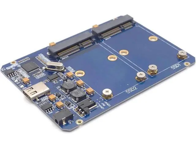 Alt view image 6 of 7 - SSD Enclosure USB-C USB3.1 Type-C to Dual 2 Port MSATA SSD Raid Hard Disk Box Shell