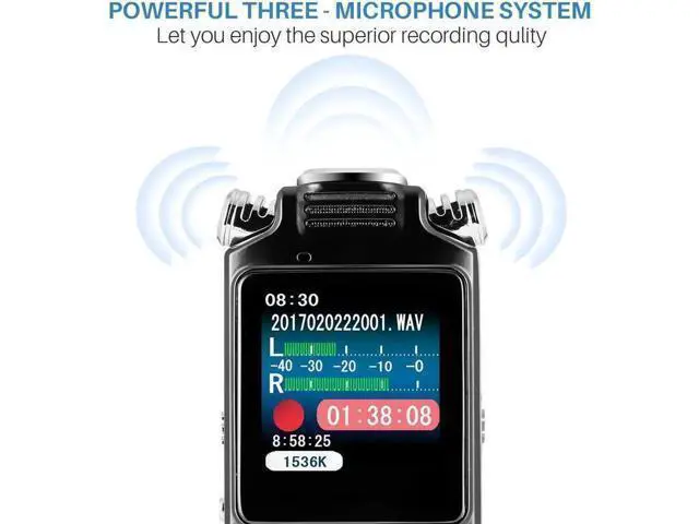 Alt view image 3 of 7 - Aomoproing 16GB digital recorder with variable speed playback, audio recorder, HD noise reduction dual microphone, MP3 player, for lectures, meetings, interviews noise reduction recording