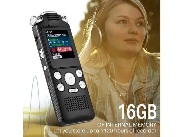 Alt view image 4 of 7 - Aomoproing 16GB digital recorder with variable speed playback, audio recorder, HD noise reduction dual microphone, MP3 player, for lectures, meetings, interviews noise reduction recording