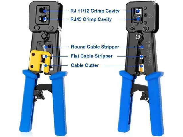 Alt view image 3 of 6 - Aomoproing RJ45 Crimp Tool Kit Pass Thru Cat5 Cat6 RJ45 Crimping Tool with 20PCS RJ45 Cat6 Pass Through Connectors, 20PCS Covers, 1 Network Cable Tester,1 Wire Punch Down Cutter and 1 Mini Screwdriver