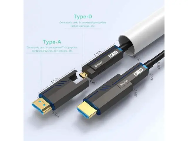 Alt view image 5 of 7 - 8K Detachable HDMI Fiber Optic Cable 33Feet/10m, Long HDMI 2.1 Cable in Wall, with Dual Micro HDMI and Standard HDMI Connectors, Compatible for PC, TV, playstation4, PS5, Xbox Series X, RTX4090