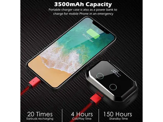 Alt view image 6 of 7 - Earbuds Bluetooth wireless True Wireless Bluetooth 5.0 Earphones with Intelligent LED Display Touch Screen One Key Control Auto Pairing Headphones IPX68 Waterproof 3500mA 110H Play Time Case