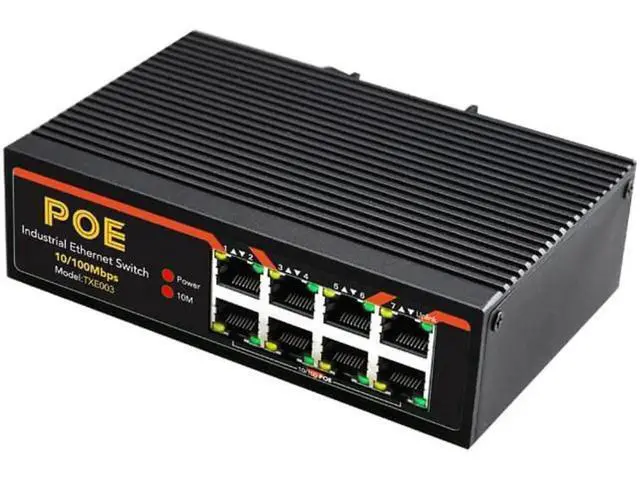 Alt view image 2 of 4 - 8 Ports Industrial Fast Ethernet Switch 10/100Mbps POE Network Switch DIN Rail Type Network RJ45 Lan adapter