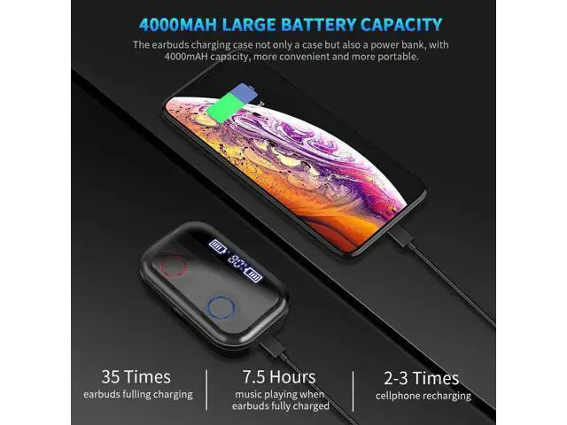 Alt view image 4 of 6 - Earbuds Bluetooth Earbuds with Charging Display Bluetooth Headset Wireless Earphones IPX7 Waterproof Bluetooth 5.0 Hi-Fi Stereo Sound with 4000mAH Charging Case