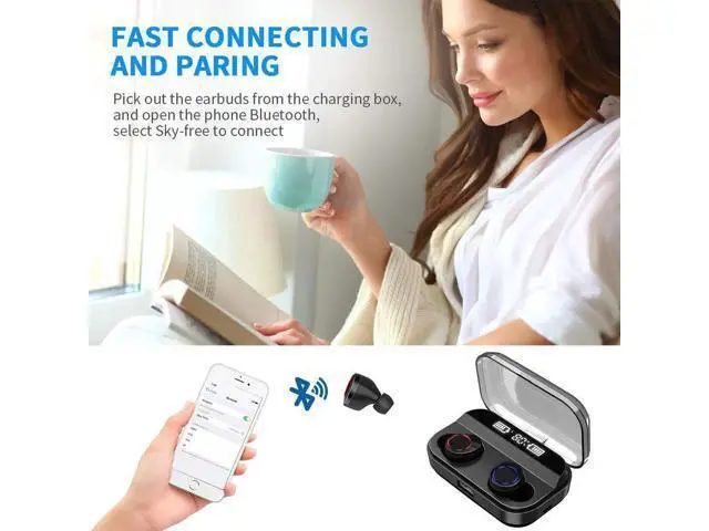 Alt view image 5 of 6 - Earbuds Bluetooth Earbuds with Charging Display Bluetooth Headset Wireless Earphones IPX7 Waterproof Bluetooth 5.0 Hi-Fi Stereo Sound with 4000mAH Charging Case
