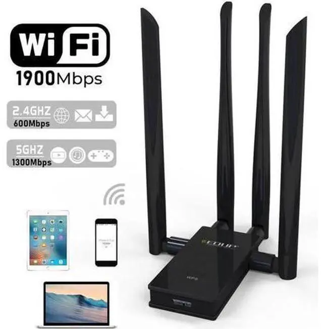 Main image of 5GHz USB WIFI Adapter 1900mbps 802.11ac Long Distance WiFi Receiver with 4*6dBi Antennas USB 3.0 Wireless Ethernet Adapter
