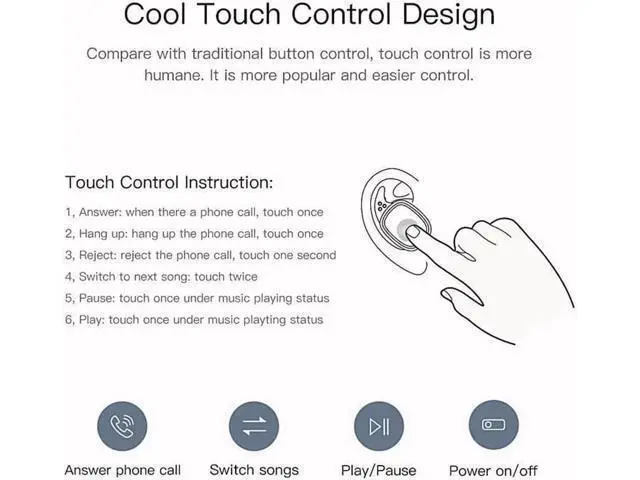 Alt view image 2 of 7 - QCY T1 Pro Touch Control Bluetooth Earphones TWS Mini Wireless Headset Music Earbuds with Microphone Handsfree Calls Noise Cancellin 750mAh charging box