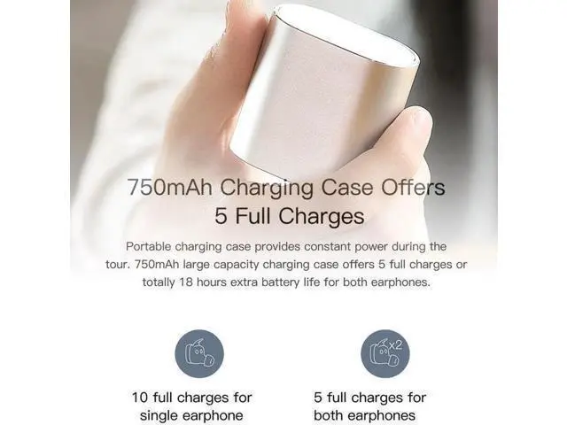 Alt view image 5 of 7 - QCY T1 Pro Touch Control Bluetooth Earphones TWS Mini Wireless Headset Music Earbuds with Microphone Handsfree Calls Noise Cancellin 750mAh charging box