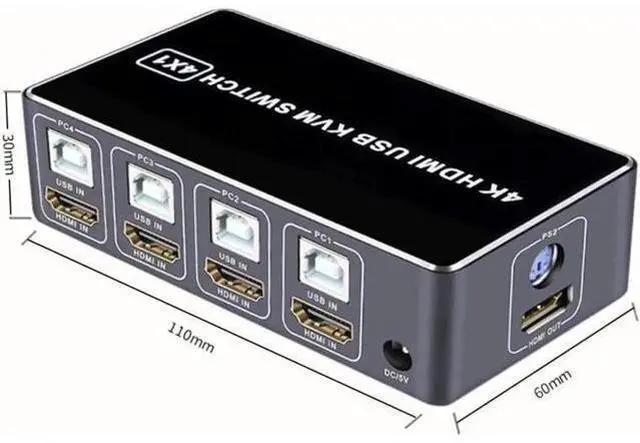 Alt view image 6 of 7 - AOMOPROING 4 Port HDMI KVM Switch 4K@30HZ/1080P@60HZ USB HDMI KVM Switcher 4 in 1 Out USB HDMI for Mouse Keyboard Hub for PC Laptop Win7 Win10 MAC