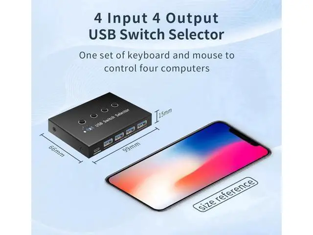 Alt view image 6 of 7 - USB 3.0 Switch 4 Computers 3 Computers Keyboard Mouse Switch,4 Port USB Switch Selector Sharing 4 USB Devices,USB Switcher Compatible with Mac/Windows/Linux,with Desktop Controller &4 USB Cable