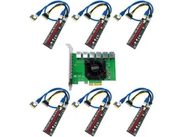 Alt view image 2 of 6 - PCIE Riser PCI-E 1 to 6 Riser Card 103S Cabo Riser PCI Express x16 Extender 0.6M USB 3.0 Cable SATA to 6Pin Power for Video Card