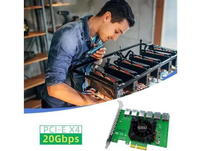 Alt view image 3 of 6 - PCIE Riser PCI-E 1 to 6 Riser Card 103S Cabo Riser PCI Express x16 Extender 0.6M USB 3.0 Cable SATA to 6Pin Power for Video Card
