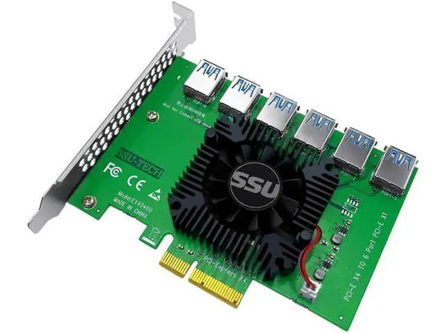 Alt view image 6 of 6 - PCIE Riser PCI-E 1 to 6 Riser Card 103S Cabo Riser PCI Express x16 Extender 0.6M USB 3.0 Cable SATA to 6Pin Power for Video Card