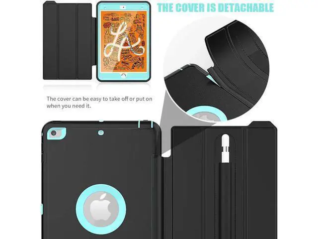 Alt view image 3 of 7 - iPad Mini 5 Case iPad Mini 4 Case Smart Case Protective Cover Auto Sleep Wake with Stylus Holder Three Layer Drop Protection Heavy Duty Stand Case for iPad Mini 5th / 4th Gen Blue