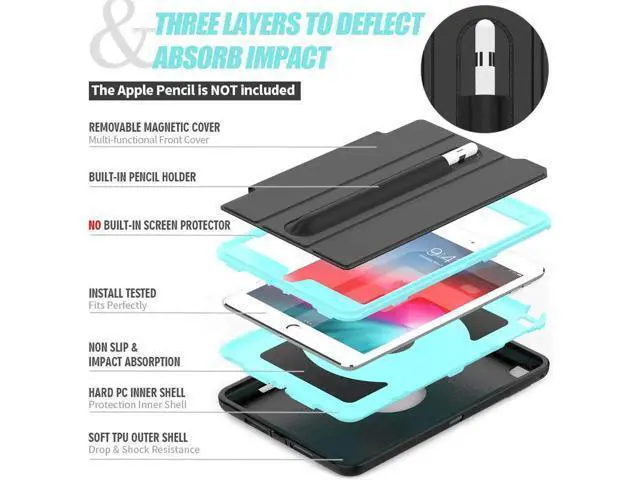 Alt view image 2 of 7 - iPad Mini 5 Case iPad Mini 4 Case Smart Case Protective Cover Auto Sleep Wake with Stylus Holder Three Layer Drop Protection Heavy Duty Stand Case for iPad Mini 5th / 4th Gen Blue