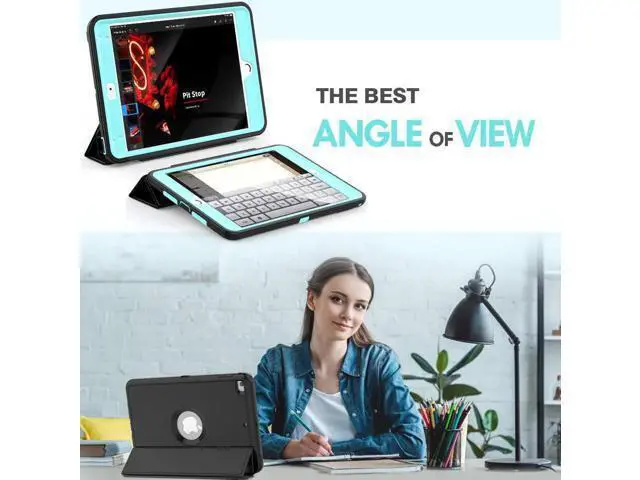 Alt view image 4 of 7 - iPad Mini 5 Case iPad Mini 4 Case Smart Case Protective Cover Auto Sleep Wake with Stylus Holder Three Layer Drop Protection Heavy Duty Stand Case for iPad Mini 5th / 4th Gen Blue