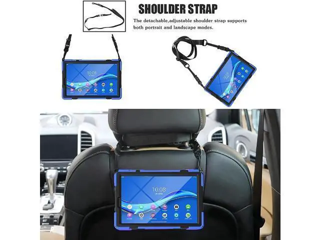 Alt view image 6 of 7 - Shoockproof Case for Lenovo Tab M10 HD (2nd Gen) 2020 10.1 Inch Rugged Case with Strap Kickstand Shoulder Belt for TB-X306F / TB-X306X Blue