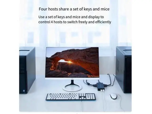 Alt view image 2 of 5 - kvm switcher 4-port synchronous printer sharer 4-input 1-output VGA divider HD monitor Computer host notebook shared mouse keyboard usb multi-port splitter