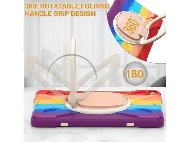 Alt view image 7 of 7 - iPad 8th 7th Generation Case, iPad 10.2 inch Case 2020 2019, Heavy Duty Rugged Kids Cover with Rotating Stand/Pencil Holder/Carrying Strap Rainbow Red