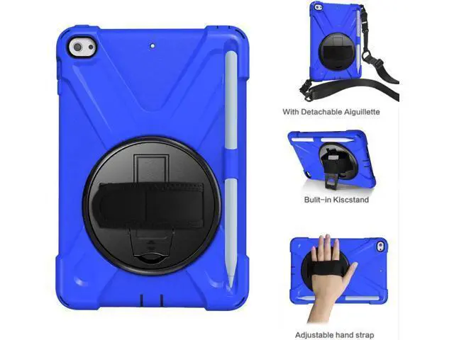 Alt view image 3 of 7 - iPad Mini 5 Case 2019 iPad Mini 4 Case with Pencil Holder Shockproof 360 Degree Rotation Cover with Kickstand Hand Strap Shoulder Strip Protective Case for iPad Mini 5th iPad Mini 4th Generation Blue