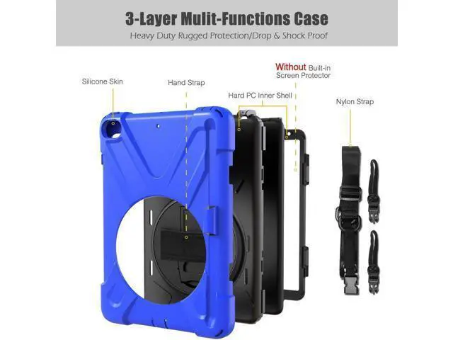 Alt view image 2 of 7 - iPad Mini 5 Case 2019 iPad Mini 4 Case with Pencil Holder Shockproof 360 Degree Rotation Cover with Kickstand Hand Strap Shoulder Strip Protective Case for iPad Mini 5th iPad Mini 4th Generation Blue