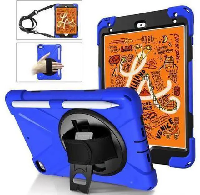 Main image of iPad Mini 5 Case 2019 iPad Mini 4 Case with Pencil Holder Shockproof 360 Degree Rotation Cover with Kickstand Hand Strap Shoulder Strip Protective Case for iPad Mini 5th iPad Mini 4th Generation Blue