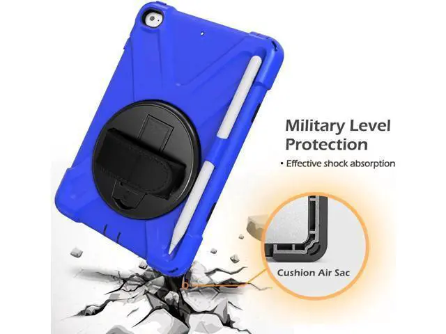 Alt view image 5 of 7 - iPad Mini 5 Case 2019 iPad Mini 4 Case with Pencil Holder Shockproof 360 Degree Rotation Cover with Kickstand Hand Strap Shoulder Strip Protective Case for iPad Mini 5th iPad Mini 4th Generation Blue