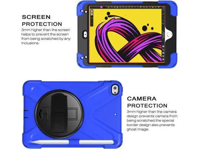 Alt view image 6 of 7 - iPad Mini 5 Case 2019 iPad Mini 4 Case with Pencil Holder Shockproof 360 Degree Rotation Cover with Kickstand Hand Strap Shoulder Strip Protective Case for iPad Mini 5th iPad Mini 4th Generation Blue